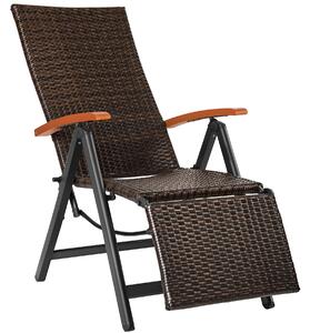 Tectake 404576 sedia in rattan brisbane pieghevole con telaio in alluminio e poggiapiedi - marrone