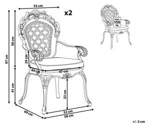 Set di 2 sedie da pranzo da giardino cuscini per sedili in poliestere alluminio marrone vintage Beliani
