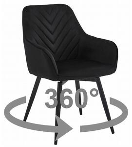 Sedia girevole Nana360 in velluto nero con gambe in metallo