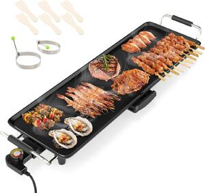 GOPLUS Griglia elettrica da tavolo, piastra di cottura grande 83,5 x 24 cm, griglia teppanyaki per 6-8 persone, con 4 livelli di regolazione della temperatura, nera