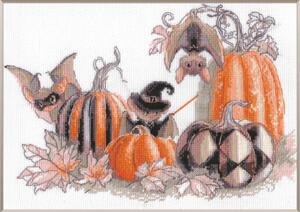 Kit per ricamo a punto croce Aine "Pumpkin Bat Party, tratto da un quadro di Olga Nowicka", 30x21 cm