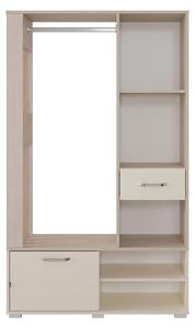 Grucce per abiti beige, armadio in legno, mobili moderni per l'ingresso