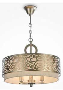 VENERA SOSPENSIONE IN METALLO FINITURA OTTONE CON PARALUME IN TESSUTO DI LINO D46 CM LAMPADINE ATTACCO E14