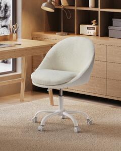 Sedia da ufficio per la casa SONGMICS, sedia girevole, sedia da scrivania, in sherpa, beige cappuccino-bianco nuvoloso