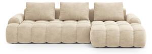 Divano angolare beige allungabile/con contenitore (con penisola a destra/con chaise lounge) con rivestimento in velluto Linz – Cosmopolitan Design