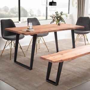 WOHNLING Tavolo da pranzo 120x60x76 cm Legno massello di acacia / metallo Tavolo da pranzo con bordo naturale Tavolo da cucina massiccio con gambe a U in nero Tavolo in legno Tavolo da pranzo