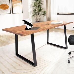 WOHNLING Scrivania 120x60x76 cm Legno massello di acacia / metallo Scrivania per computer Bordo del tronco Scrivania da ufficio per home office Massiccia con gambe trapezoidali in nero