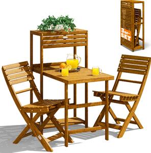 Casaria® Set da Balcone 2 Persone Resistente in Legno Pieghevole Certificato FSC® Portata 160 kg 94x61x117cm Giardino Terrazza Mobili da Esterno 3 pezzi Tavolo Sedie