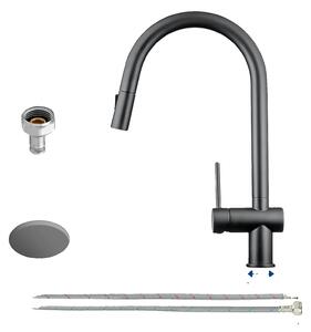 Rubinetto da cucina, girevole a 360°, con funzione spray a due modalità, colore nero, attacco G3/8