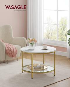 VASAGLE Tavolino da salotto, 65 x 46 cm (Ø x H), bianco marmo-oro chiaro