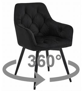 Sedia Girevole JORK360 in Velluto Nero con Gambe in Metallo