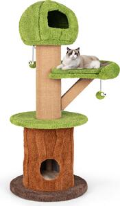 GOPLUS, tiragraffi per gatti da 148 cm, a forma di fungo, con 2 rifugi per gatti, una piattaforma, pali in sisal per graffiare e un cuscino rimovibile, color marrone e verde