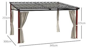 Outsunny Pergola con Tende Laterali e Tetto Retrattile in PC, in Alluminio e Metallo, 345x300x215-255 cm, Crema
