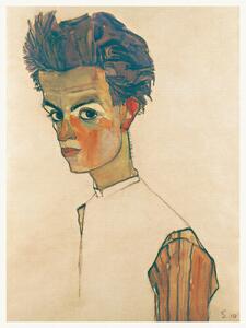 Riproduzione Man in Striped Shirt Male Self Portrait - Egon Schiele, (30 x 40 cm)