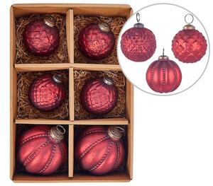 Set di 6 palle di Natale in vetro rosso appese all'albero di Natale. Beliani