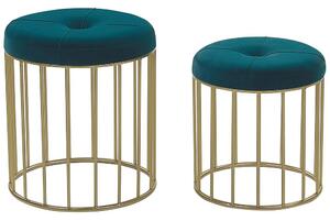 Set di 2 pouf ad incastro sedile blu rivestimento in velluto di poliestere rivestimento in ferro dorato base in ferro dorato design moderno Beliani