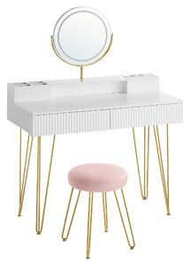 VASAGLE tavolo da toilette con sgabello e illuminazione, ciabatta elettrica, specchio, tavolo da toilette, 40 x 100 x 134,8 cm, tavolo cosmetico con cassetti