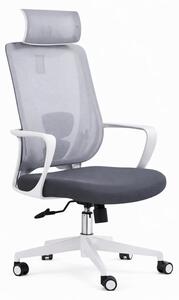 Sedia da ufficio ergonomica, grigia, con poggiatesta regolabile