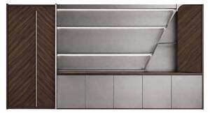 Moderno armadio da ufficio in legno e metallo con eleganti ripiani