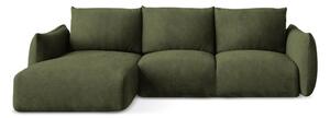 Divano angolare verde allungabile (con penisola a sinistra/con chaise lounge) con rivestimento in ciniglia Leila – Makamii