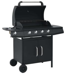 Barbecue a gas con 4 fuochi e piano di cottura in acciaio, colore nero