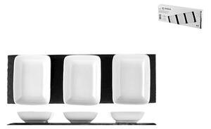 Vassoio rettangolare in ardesia cm 30x10 con coppette quadre in porcellana bianca