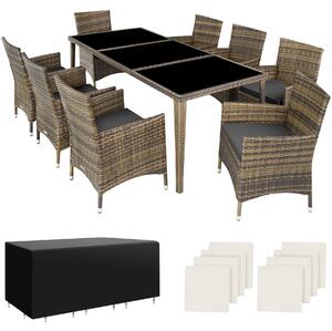 Tectake set in rattan menorca 8 sedie e 1 tavolo in alluminio, coperture protettive