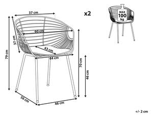 Set di 2 sedie da pranzo design in filo metallico argento ecopelle Nero cuscino del sedile Glam Industrial Modern Beliani