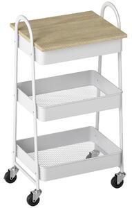 HOMCOM Carrello da cucina, a 3 livelli, con cestini e maniglie, 45 x 32 x 79 cm Rovere | Aosom Italy