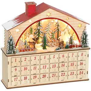 HOMCOM Calendario dell'Avvento da riempire con 24 caselle, Luci a LED, in Legno Naturale, 36 x 10 x 34 cm | Aosom Italy