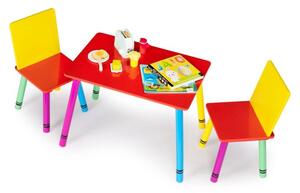 Tavolo in legno colorato per bambini con sedie