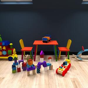 Tavolo in legno colorato per bambini con sedie