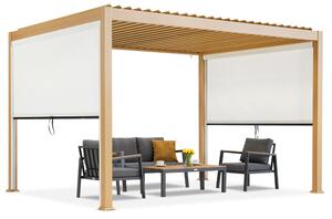 Pergola da terrazzo autoportante Lagos 3x4 con tapparelle laterali in legno Garden Point da 3 m - bianco