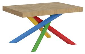 Tavolo Allungabile con 2 allunghe VOLANTIS MULTICOLOR 90x130xh77 cm estensibile fino a 224 cm Allunghe da 52 cm, gambe in Ferro verniciate 4 Colori piano Quercia naturale