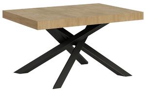 Tavolo Allungabile con 2 allunghe VOLANTIS 90x130xh77 cm estensibile fino a 224 cm Allunghe da 52 cm, gambe in Ferro verniciate Antracite piano colore Quercia Natura