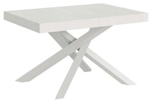 Tavolo Allungabile con 2 allunghe VOLANTIS Premium Bianco 90x120xh77 cm estensibile fino a 224 cm Allunghe da 52 cm, gambe in Ferro verniciate Bianche, piano Bianco Frassino