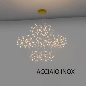 Lampadario A Sospensione Moderno Lucciola Metallo Acciaio Inox Led 25 Esagoni