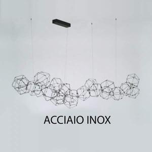 Lampadario A Sospensione Moderno Lucciola Metallo Acciaio Inox Led 21 Esagoni