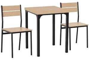 HOMCOM Set Tavolo da Pranzo con 2 Sedie per Casa e Cucina, Metallo e Legno Light Wood Grain Color, Black Frame Table: 60x60x76cm; Chair: 39.5x48x82.5cm