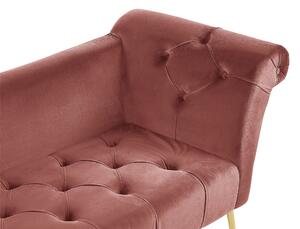 Chaise longue con tappezzeria in velluto rosa Seduta capitonné a doppia estremità con gambe in metallo dorato Beliani