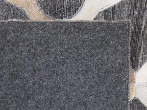 Tappeto tappetino Grigio e Beige Jacquard Pelle di vacchetta Motivo Geometrico Quadrifoglio Retro 160 x 230 cm Beliani