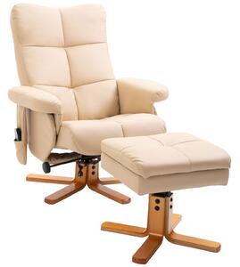 HOMCOM Poltrona Massaggiante Reclinabile a 145° con Pouf Poggiapiedi, 80x86x99cm, Bianco crema