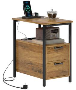 HOMCOM Tavolino comodino con 2 prese porta USB 1 presa tipo C cavo di 143 cm cassetti e scaffale legno naturale