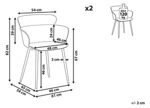 Set di 2 sedie da pranzo grigio materiale sintetico gambe in metallo schienale ergonomico moderno soggiorno Beliani