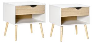HOMCOM Set di 2 Comodini Moderni con Cassetto e Mensola, Base Rialzata e Gambe in Legno, 50x39x51cm, Bianco e Rovere|Aosom
