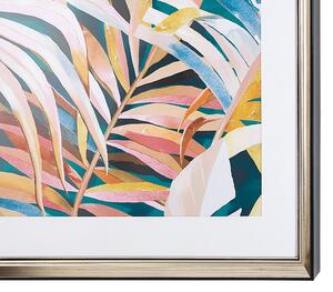 Quadro con cornice Stampa Multicolore su carta 60 x 60 cm Cornice passe-partout Tema foglia di palma Beliani