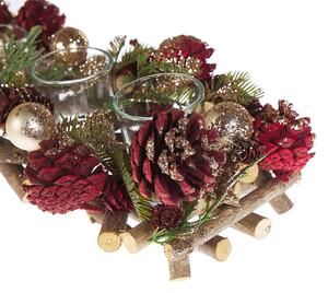 Portacandele in legno rosso materiale sintetico pigne ramoscelli per 4 candele decorazioni natalizie design tradizionale Beliani