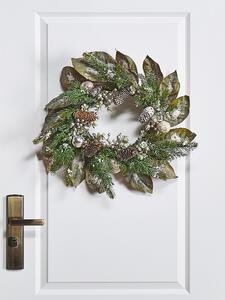 Corona Di Natale Verde Materiale Sintetico Legno Pigne Neve Design Tradizionale Rotondo 60 cm Beliani