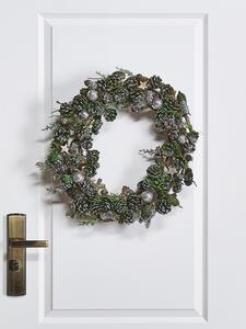 Corona di Natale Verde con Argento Materiale Sintetico Legno Pigne Design Tradizionale Rotondo 50 cm Beliani