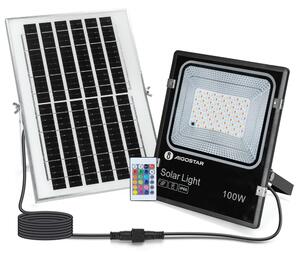 Faro Led 100W Nero con pannello solare IP66 RGB Dimmerabile con telecomando e crepuscolare Aigostar